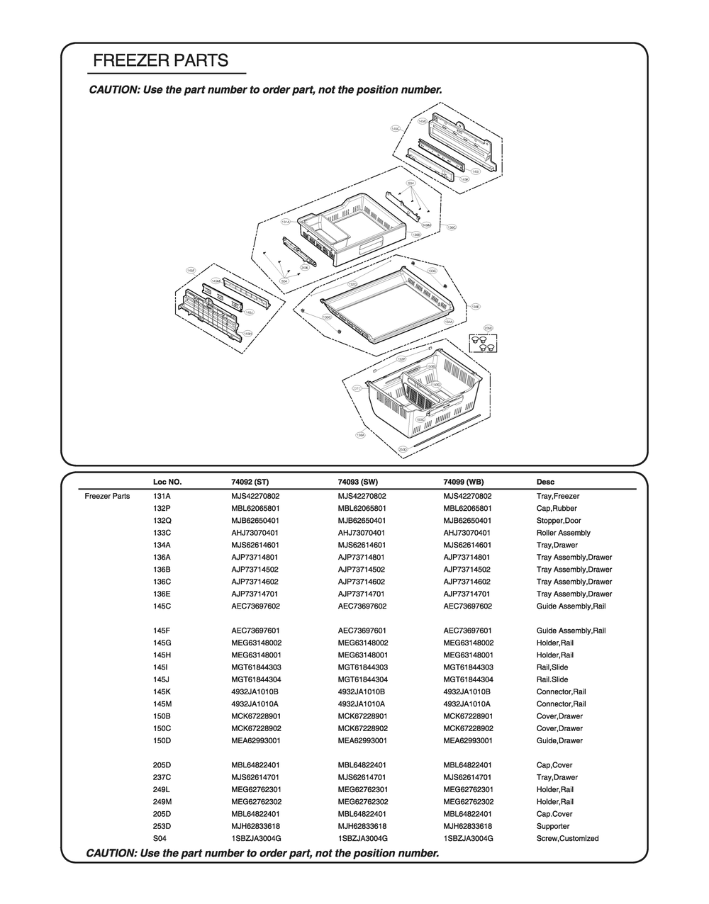 Freezer Parts Diagram and Parts List for GR-L338HQTM ASWCSE1 LG Refrigerator