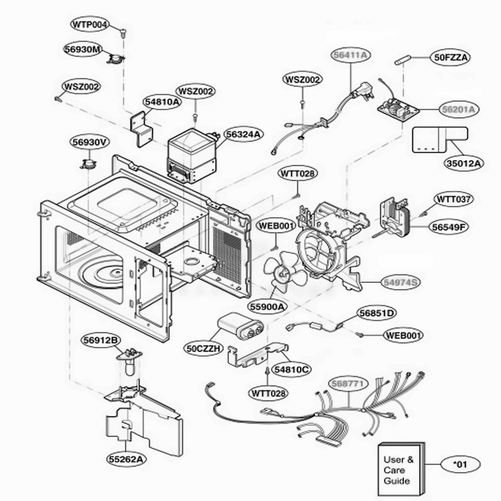 Interior Parts 2 Diagram and Parts List for JES735WH CW3EGEU LG Range