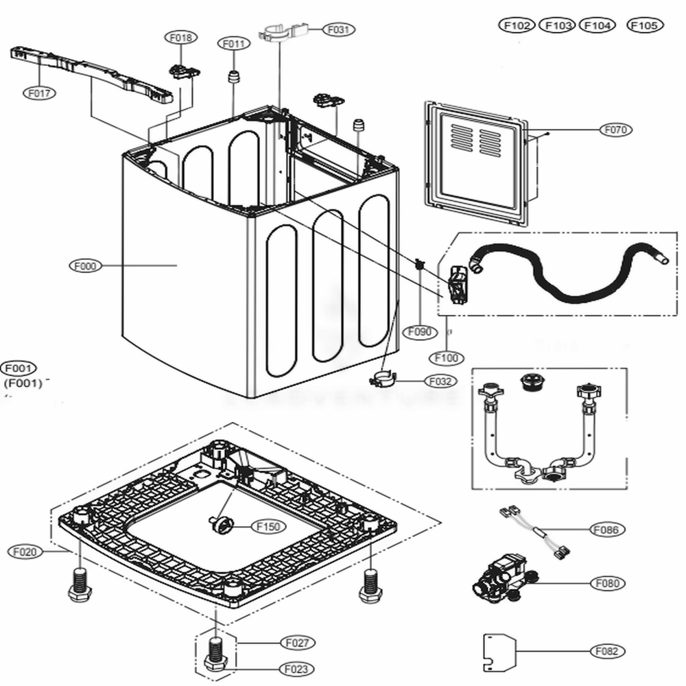 Outer Case Assembly Diagram and Parts List for WT4970CW ABWEPUS LG Washer