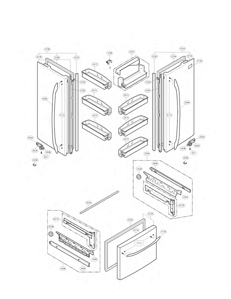 Door Parts Diagram and Parts List for LFC23760SB 04 LG Refrigerator