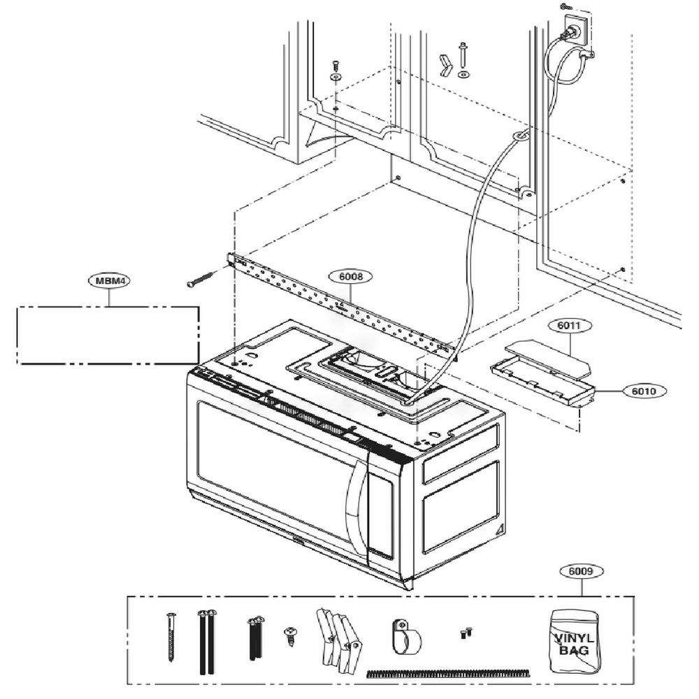 Installation Parts Diagram and Parts List for LMH2235ST CSBELGA LG Microwave Oven Combo
