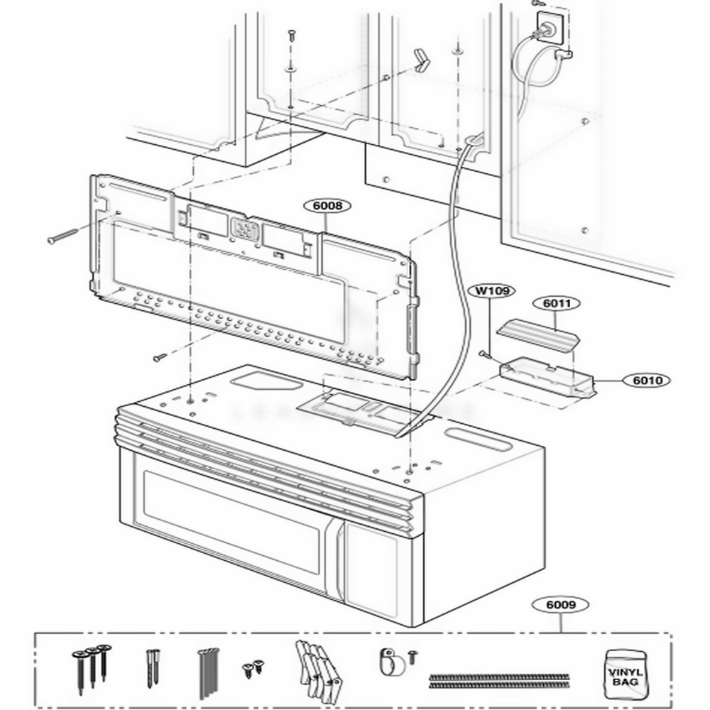 Installation Parts Diagram and Parts List for 62643 ASBESEA LG Microwave