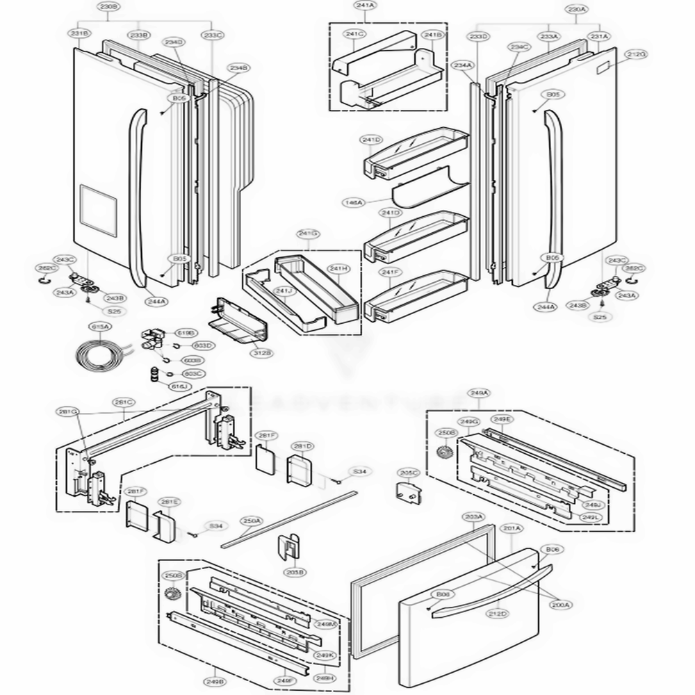Door Parts Diagram and Parts List for 79742 ASWCSEF LG Refrigerator
