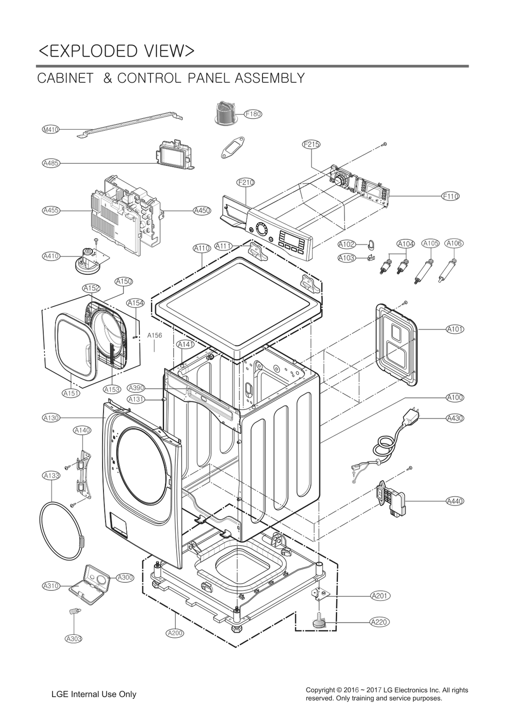 Cabinet And Control Panel Assembly Diagram and Parts List for FH4E9CCYK3 ABWEEUS LG Washer