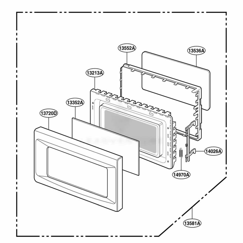 Door Parts Diagram and Parts List for KCMS185JBL AB1EKAD LG Wall Oven