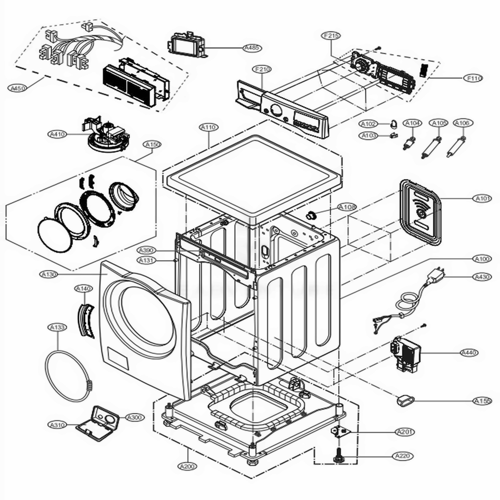 Cabinet And Control Panel Assembly Diagram and Parts List for WM4000HWA ABWEUUS LG Washer