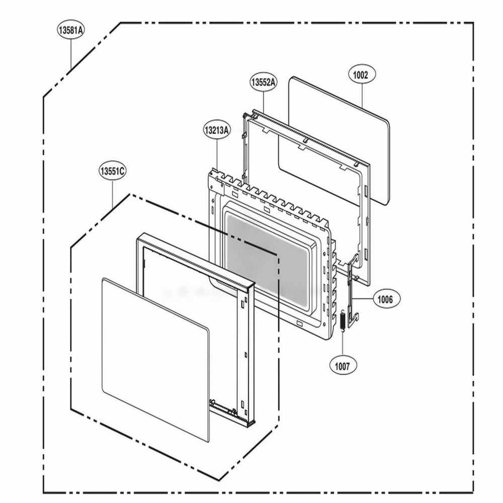 Door Parts Diagram and Parts List for MS2042DB CBKQLGF LG Wall Oven