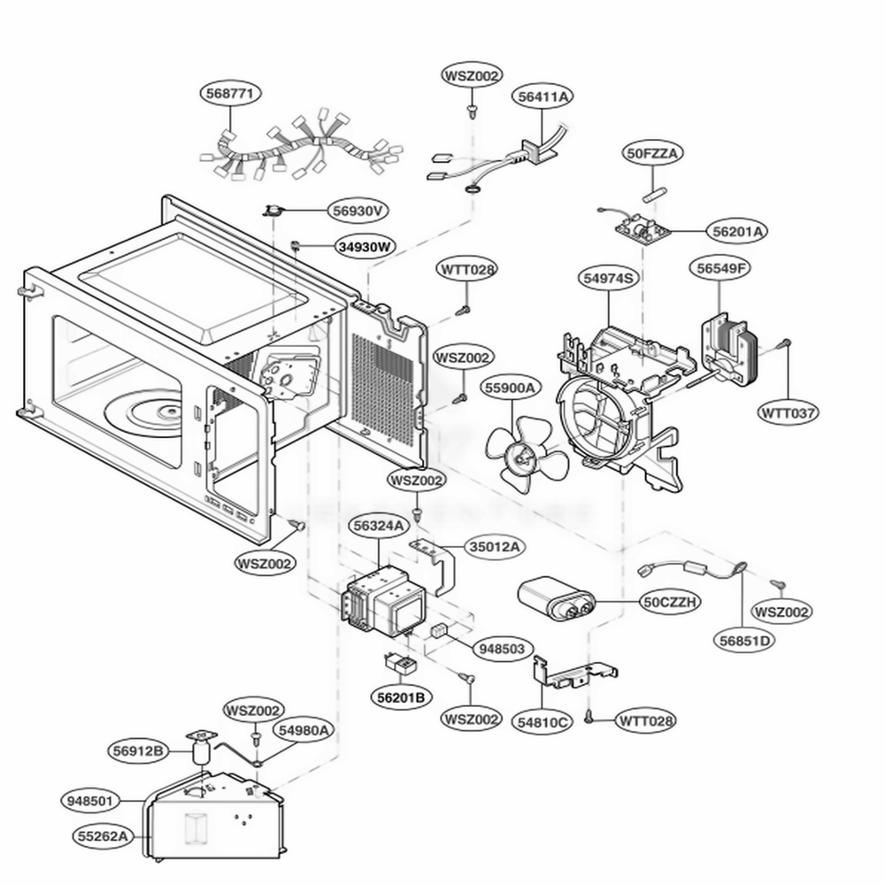 Interior Parts Diagram and Parts List for LMS1243SS CSBELCA LG Range