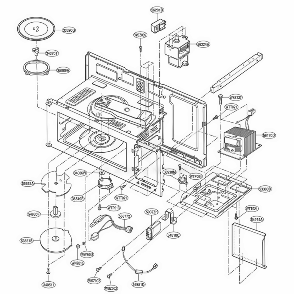 Interior Parts 1 Diagram and Parts List for MV1340T WHEGSC LG Wall Oven