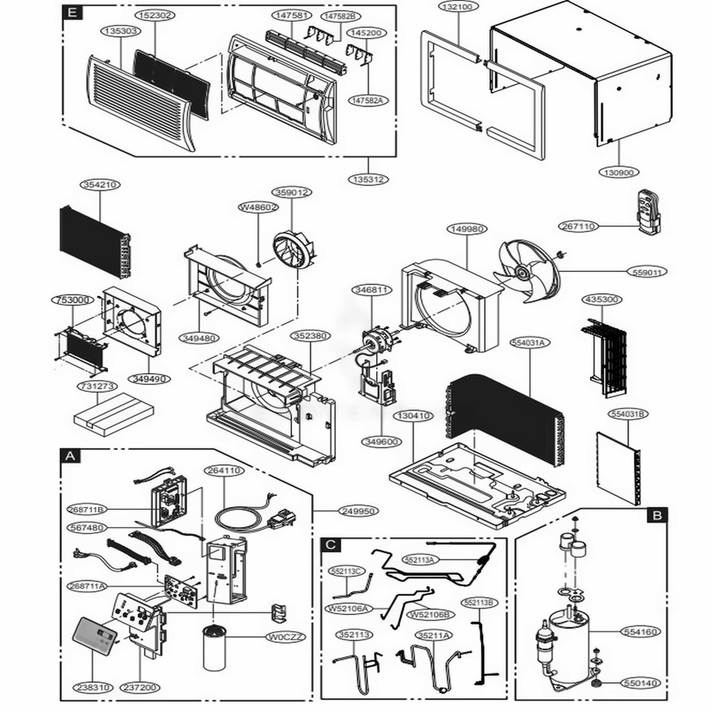 Main Diagram and Parts List for LT1237HNR AT3AUSB LG Air Conditioner