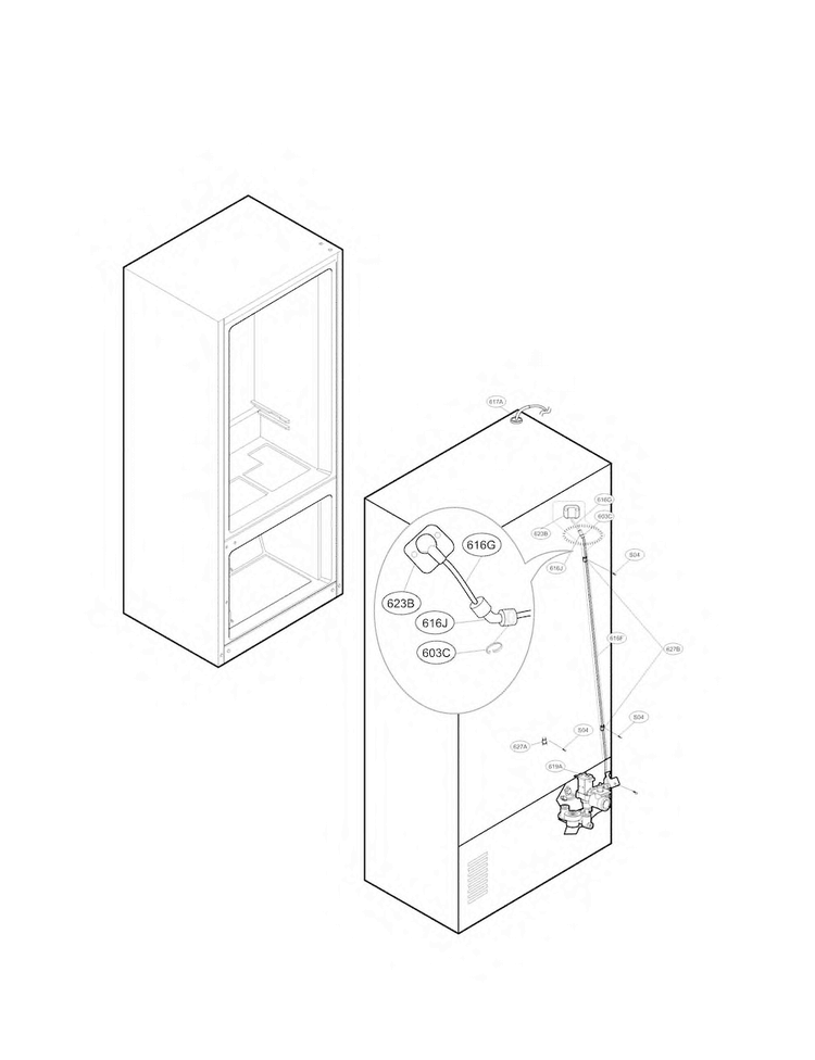 Tub And Valve Parts Diagram and Parts List for LMXS30776S 01 LG Refrigerator