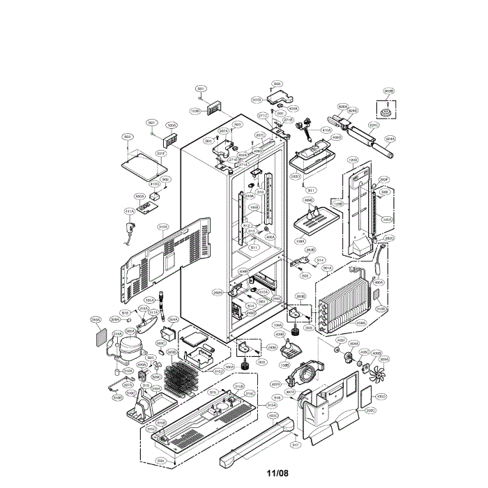 Case Diagram and Parts List for LFX25960SW 00 LG Refrigerator