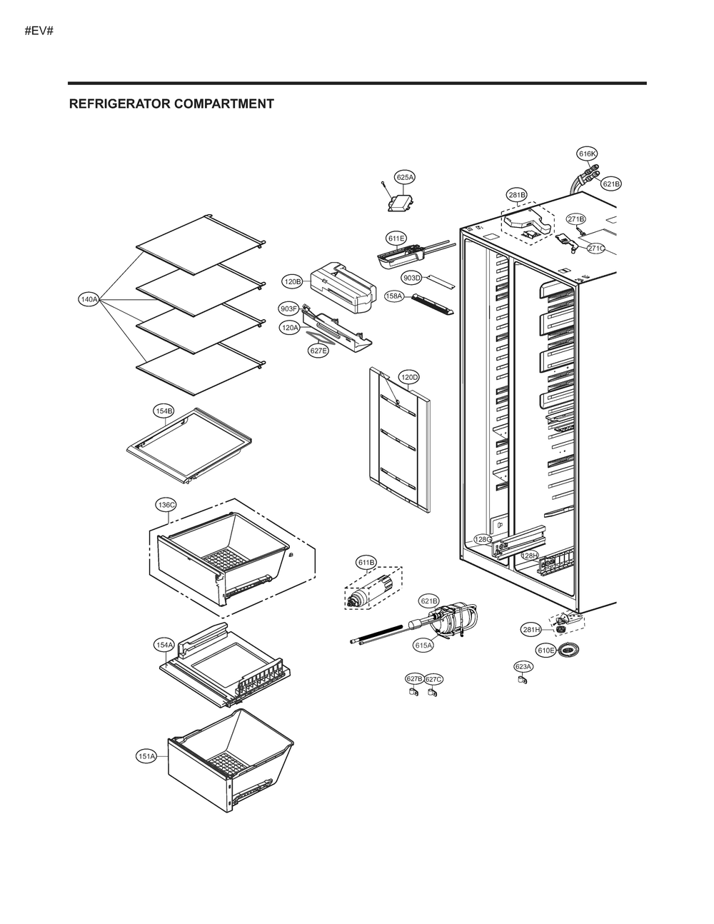 Refrigerator Compartment 2 Diagram and Parts List for GM-L267NSGL ASTCNA7 LG Refrigerator