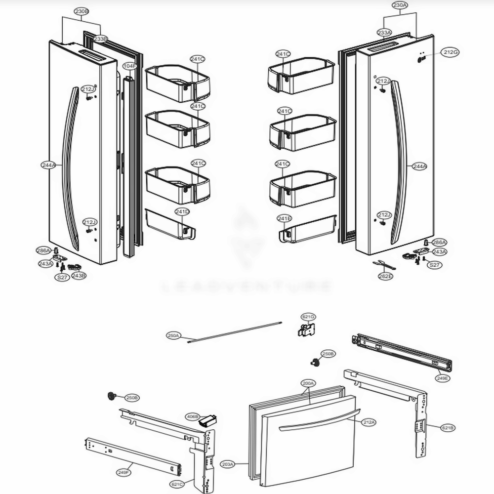 Door Parts Diagram and Parts List for LFCS22520D ASBCNA3 LG Refrigerator