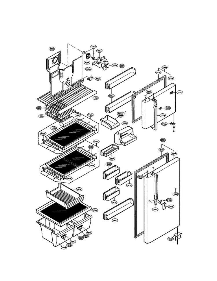 Door And Shelves Diagram and Parts List for LRTG2011BS  LG Refrigerator