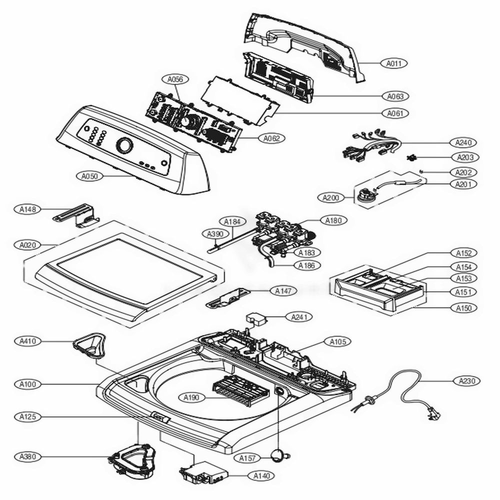 Top Cover Assembly Diagram and Parts List for 31553 ASTETEU LG Washer