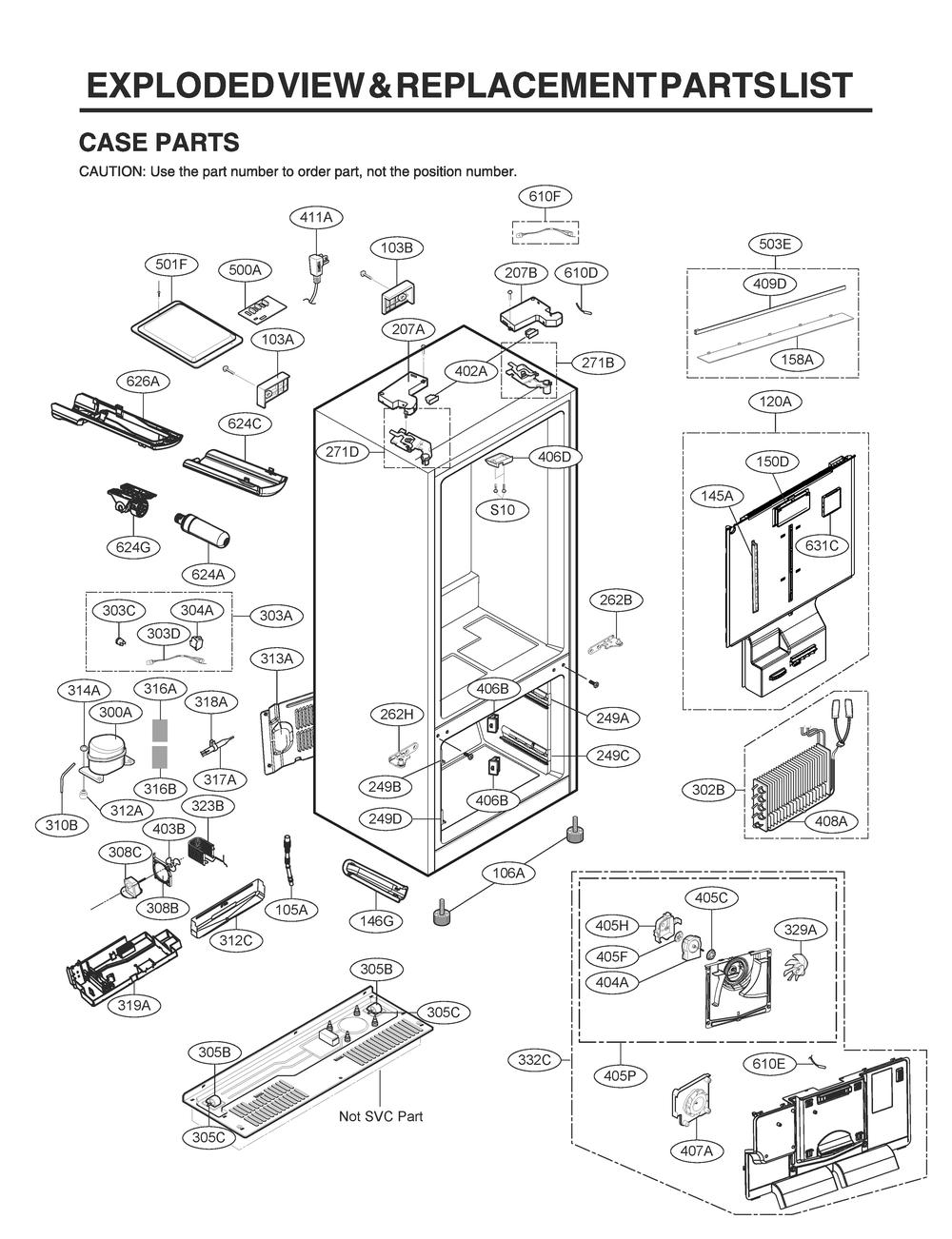 Case Parts Diagram and Parts List for GR-L28ANSYX ASTCNA0 LG Refrigerator