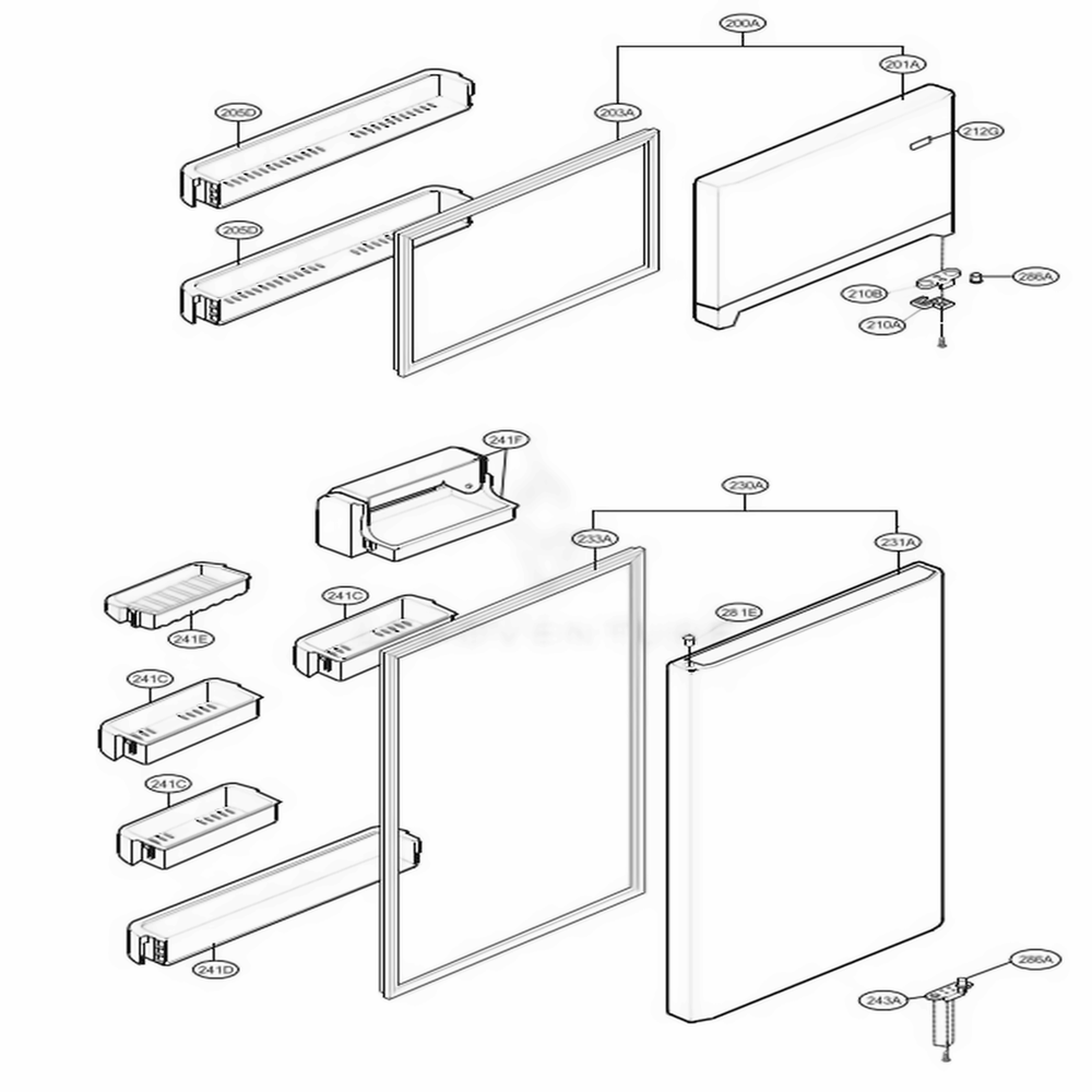Door Parts Diagram and Parts List for LTC22350WH ASWCNA0 LG Refrigerator
