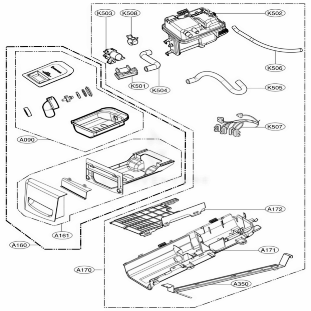 Guide Assembly Diagram and Parts List for DLEX5955W ABWEEUS LG Dryer