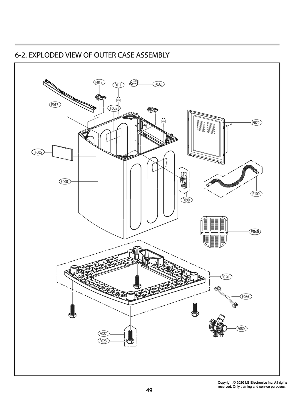 Outer Case Assembly Diagram and Parts List for T14A4SEHTW ABWETUS LG Washer