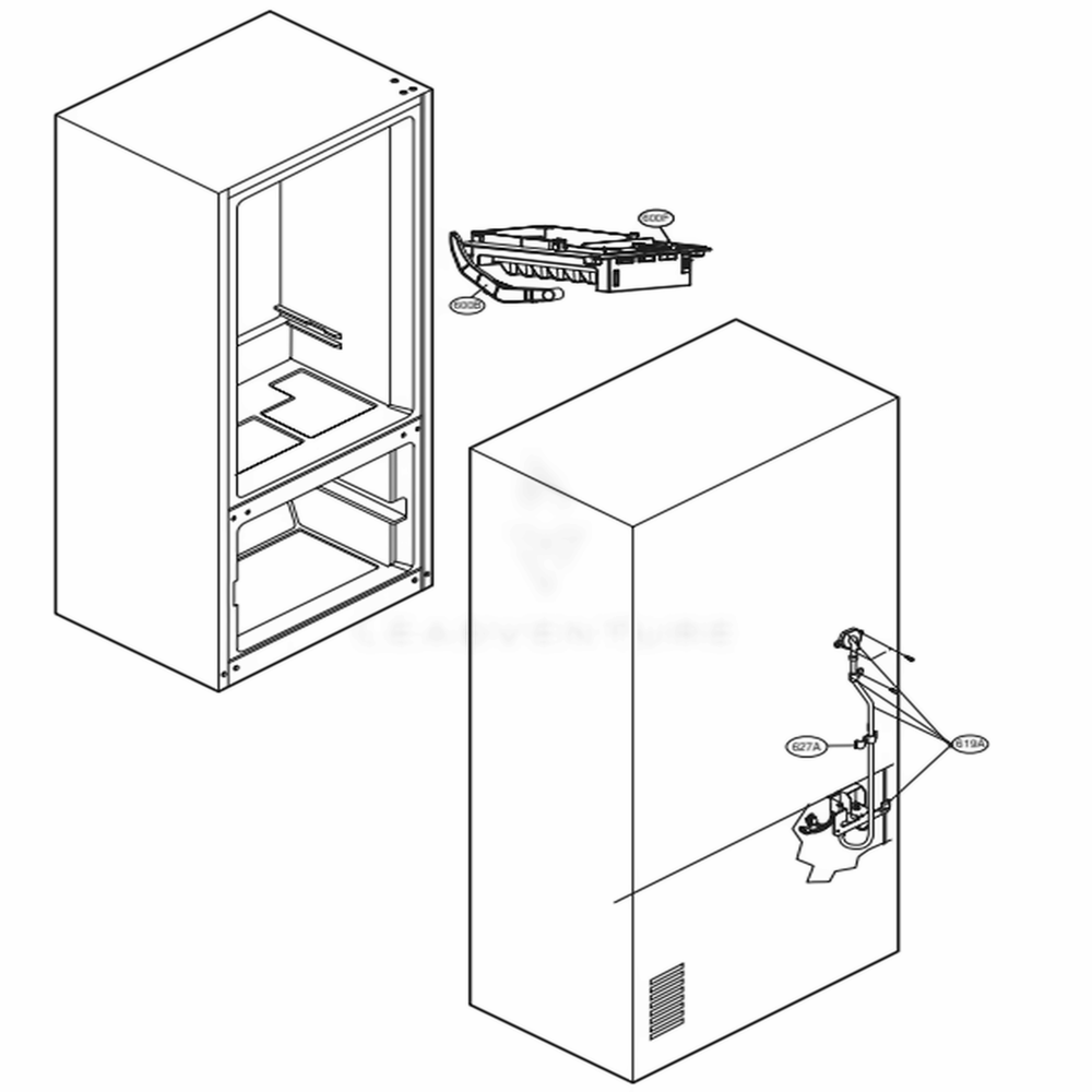 Water And Icemaker Parts Diagram and Parts List for LFC21776D ASBCNA1 LG Refrigerator