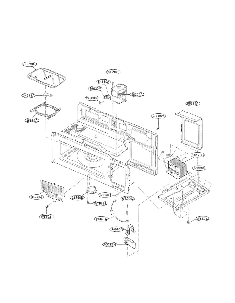 Interior Parts Diagram and Parts List for LMV1645SW01  LG Microwave