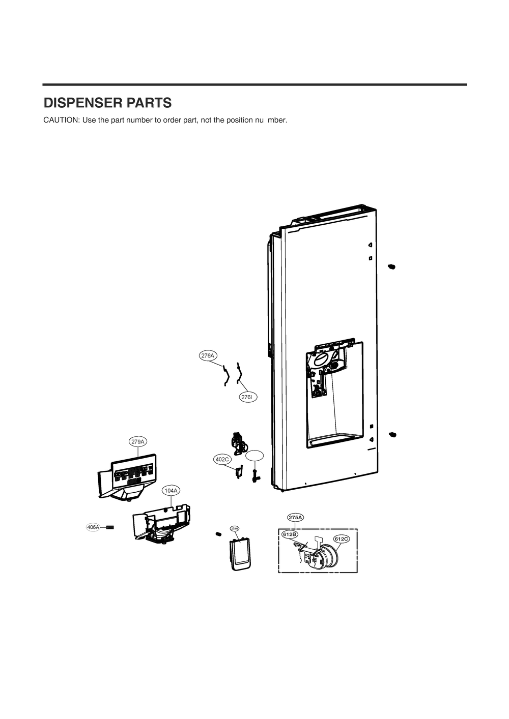 Dispenser Parts Diagram and Parts List for GC-X288NKSM ASBCNA0 LG Refrigerator