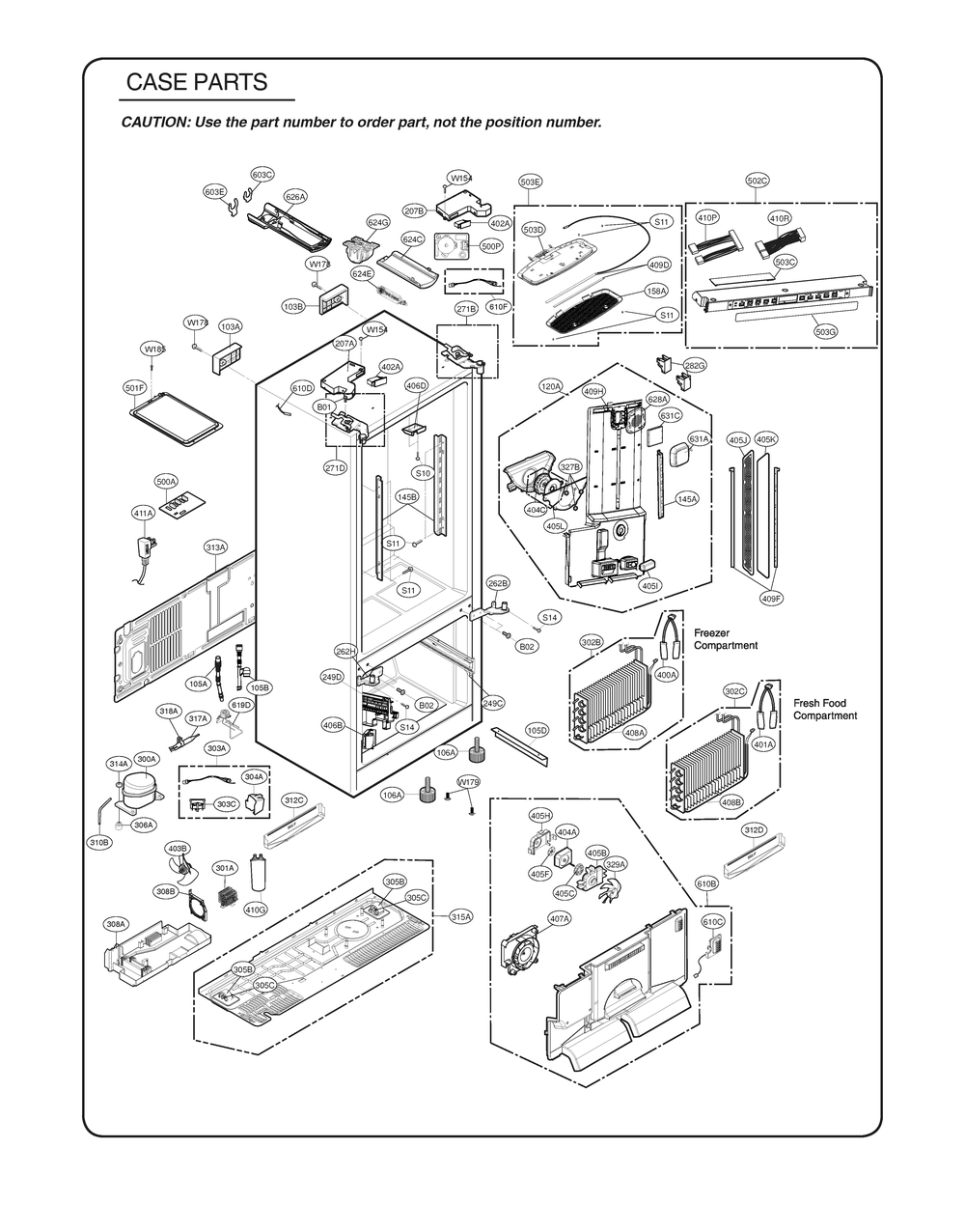 Case Parts Diagram and Parts List for GR-L318LSZM ASTCSE0 LG Refrigerator