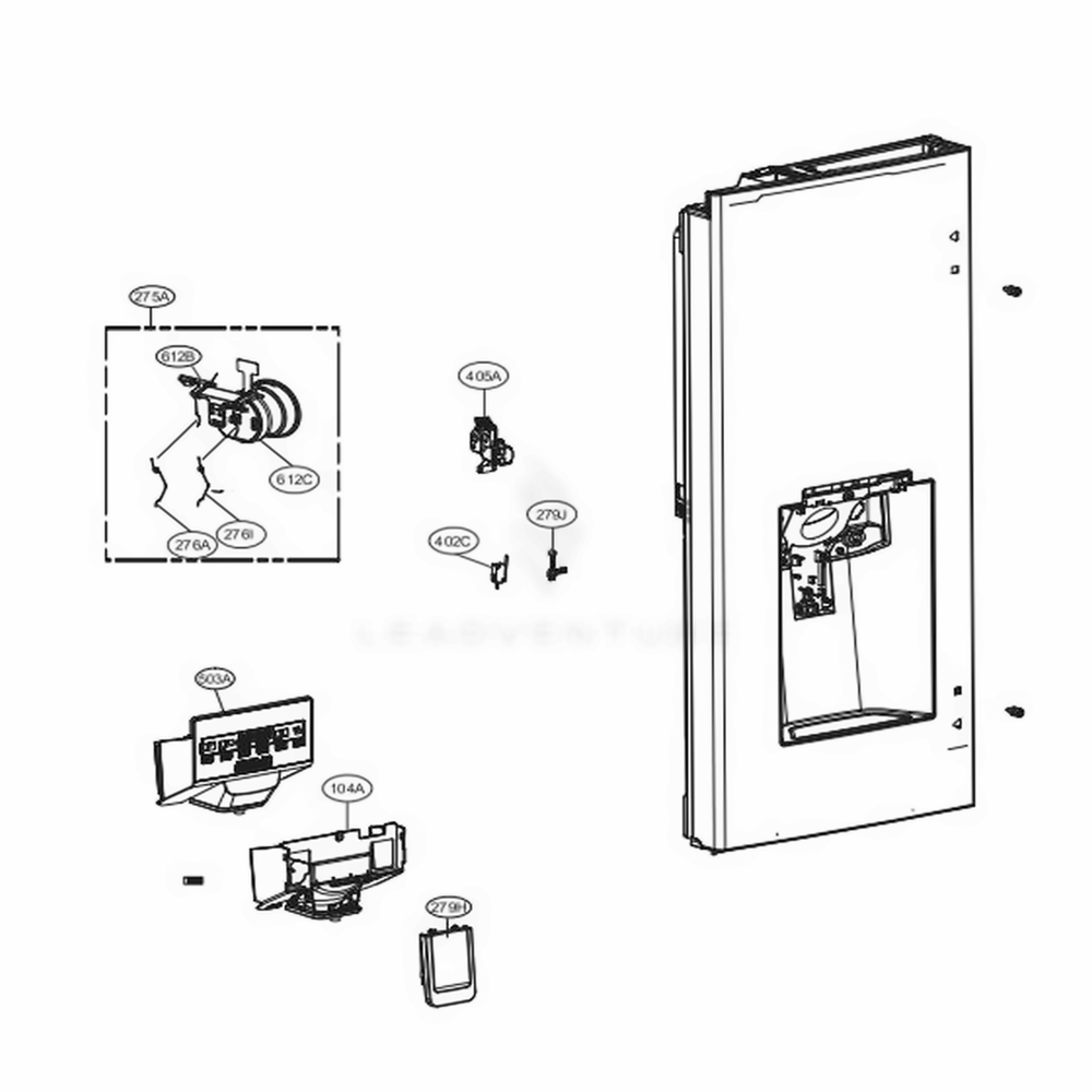 Dispenser Parts Diagram and Parts List for LFXS26973D ASBCNA2 LG Refrigerator