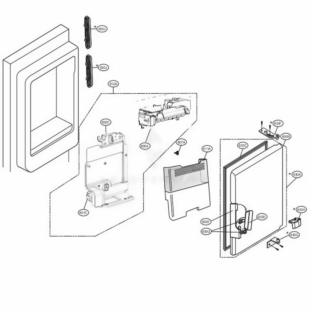Ice Maker And Ice Bin Parts Diagram and Parts List for LFXS28566S ASTCNA4 LG Refrigerator