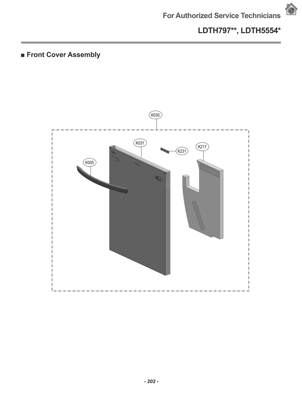 Front Cover Assembly Diagram and Parts List for LDTH7972S ASSESNA LG Dishwasher