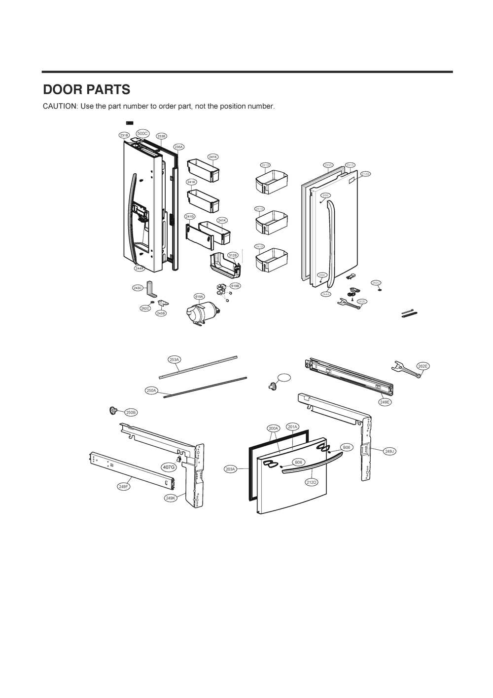 Door Parts Diagram and Parts List for GR-L288NQJM AWBCSE0 LG Refrigerator