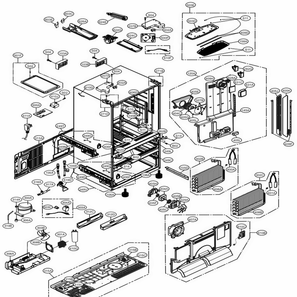 Case Parts Diagram and Parts List for 72182 ASWCSE0 LG Refrigerator