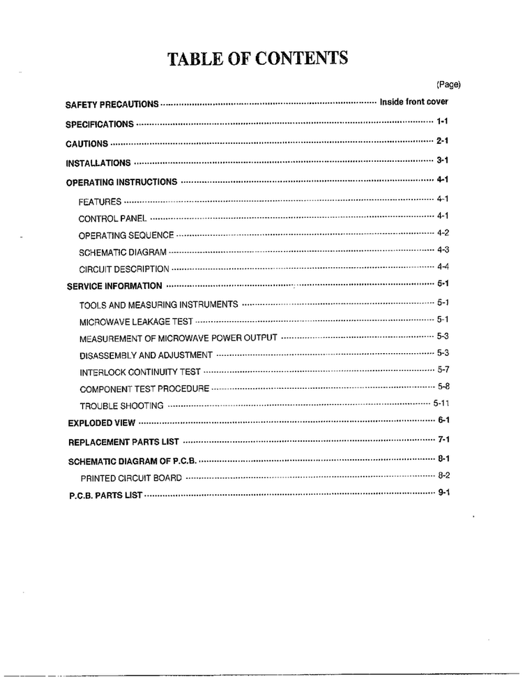 Table Of Contents Diagram and Parts List for MA-972MW  LG Microwave