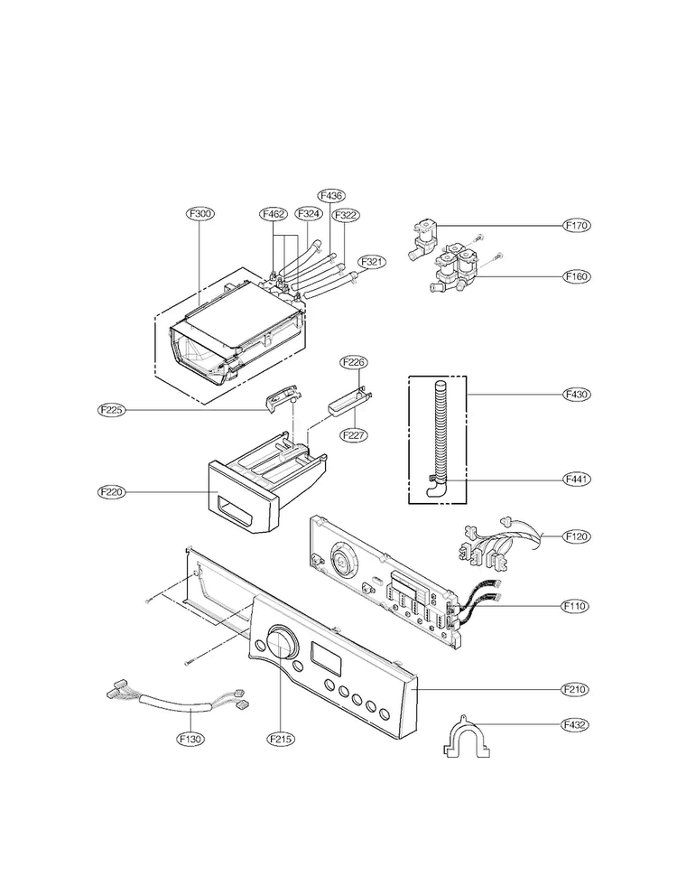 Control Panel And Dispenser Assembly Parts Diagram and Parts List for WM3431HW01  LG Washer