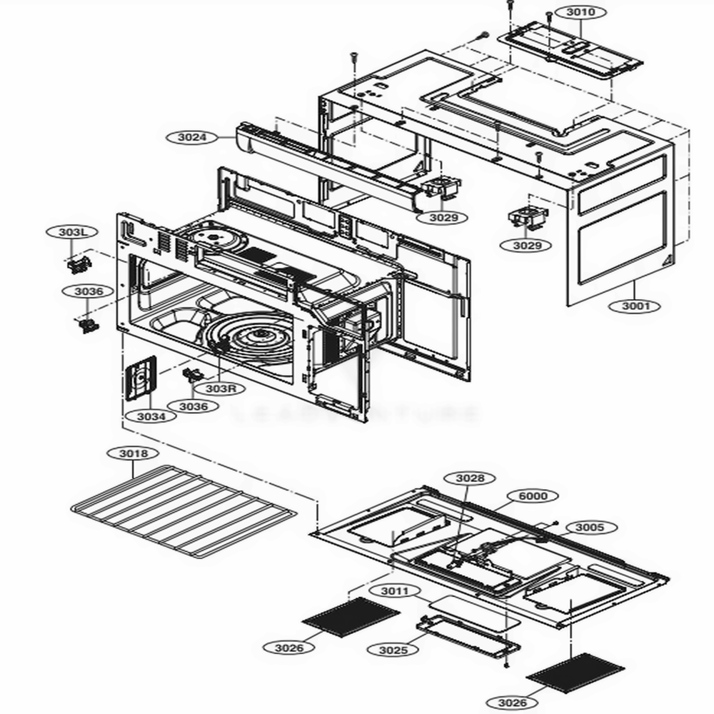 Oven Cavity Parts Diagram and Parts List for LMV2031SW CWHELGA LG Microwave