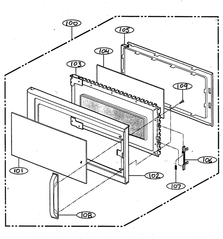 Door Parts Diagram and Parts List for MV-1330B  LG Microwave