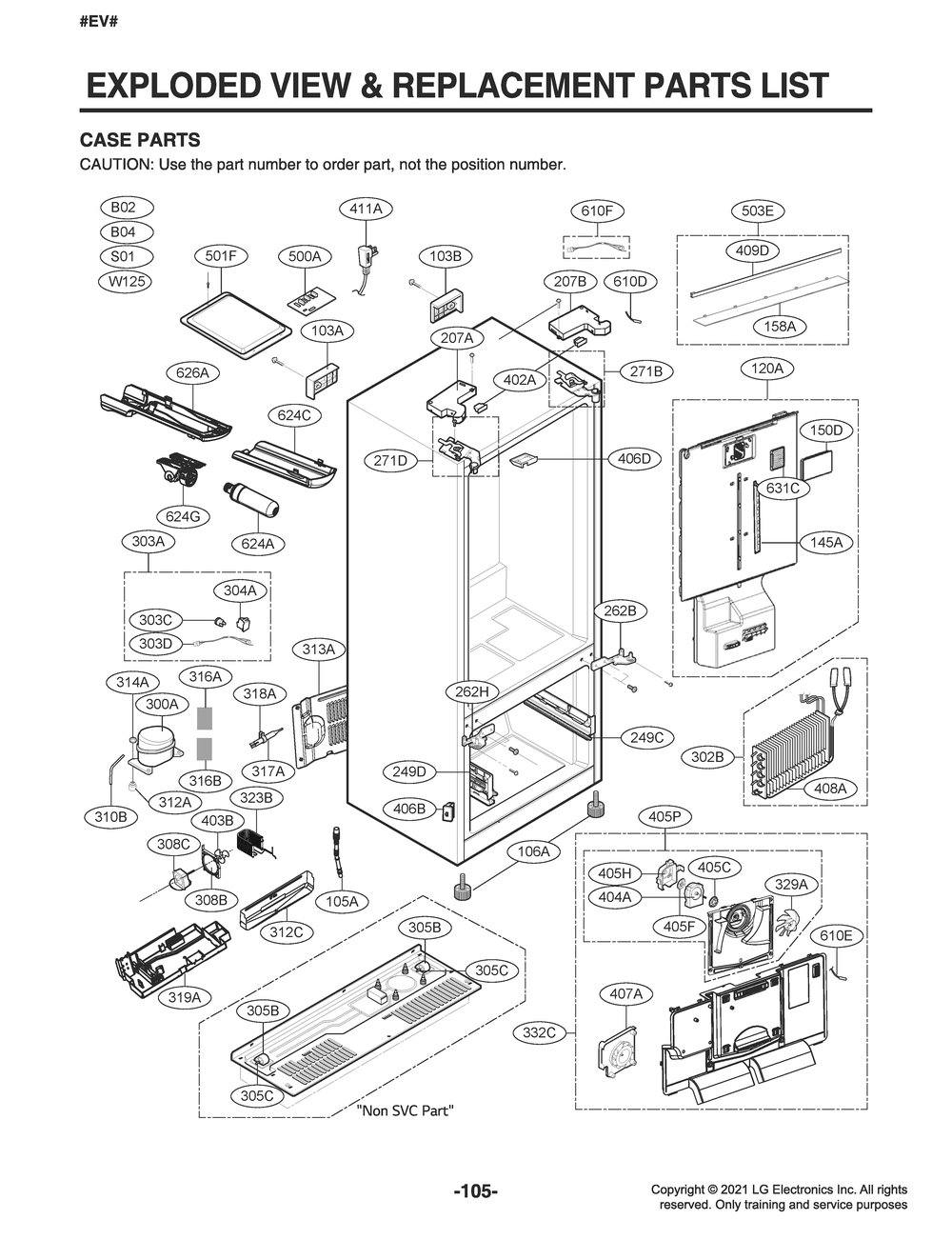 Case Parts Diagram and Parts List for GR-X268NSSM ASTCNAA LG Refrigerator