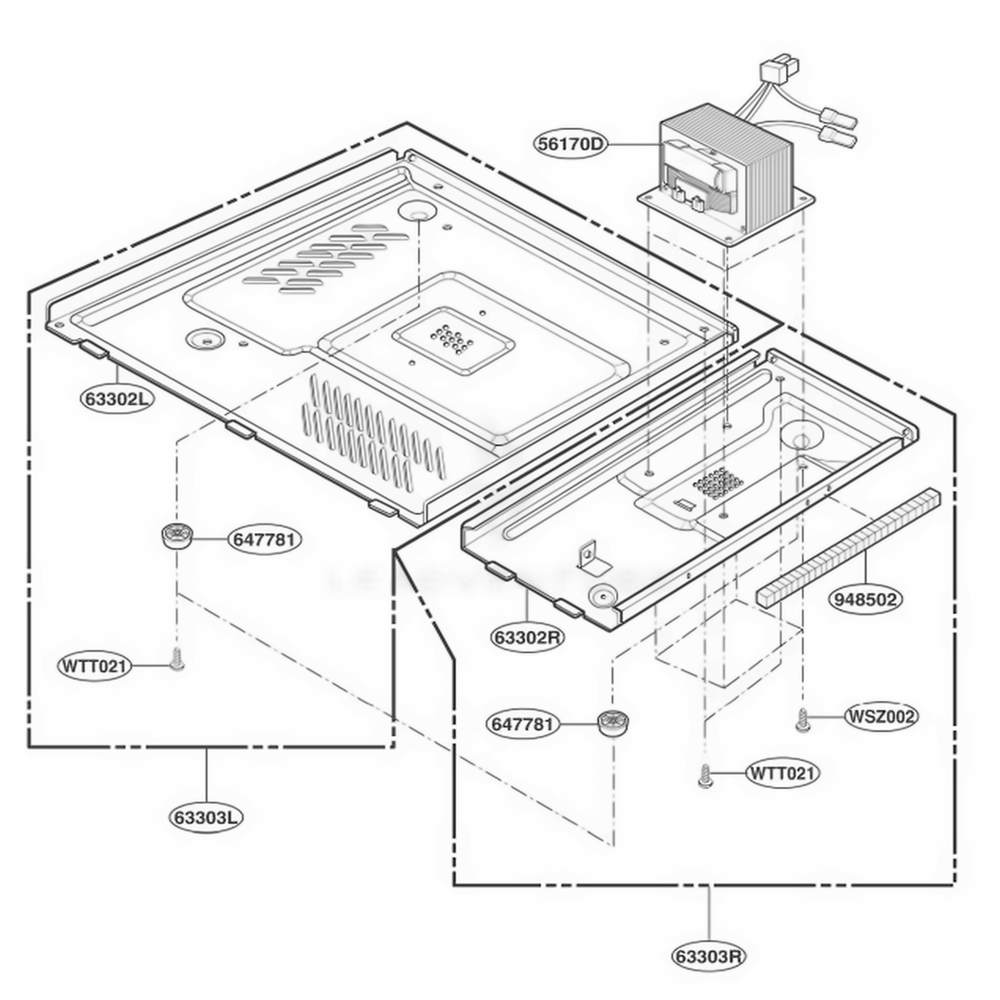 Base Plate Parts Diagram and Parts List for KCMS145JSS1 AS1EKAD LG Range