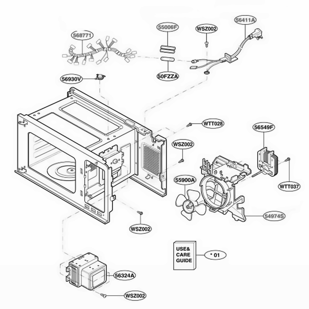 Interior Parts 1 Diagram and Parts List for MT1078SGB SGEWRP LG Range