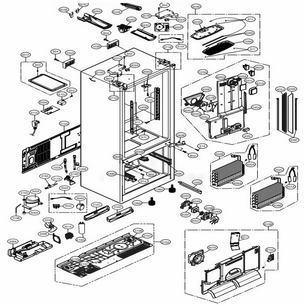 Case Parts Diagram and Parts List for 72059 AWBCSE0 LG Refrigerator