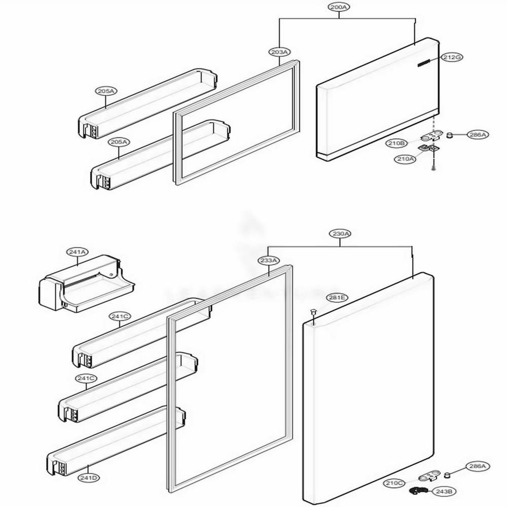 Door Parts Diagram and Parts List for LTCS24223S ASTCNA0 LG Refrigerator