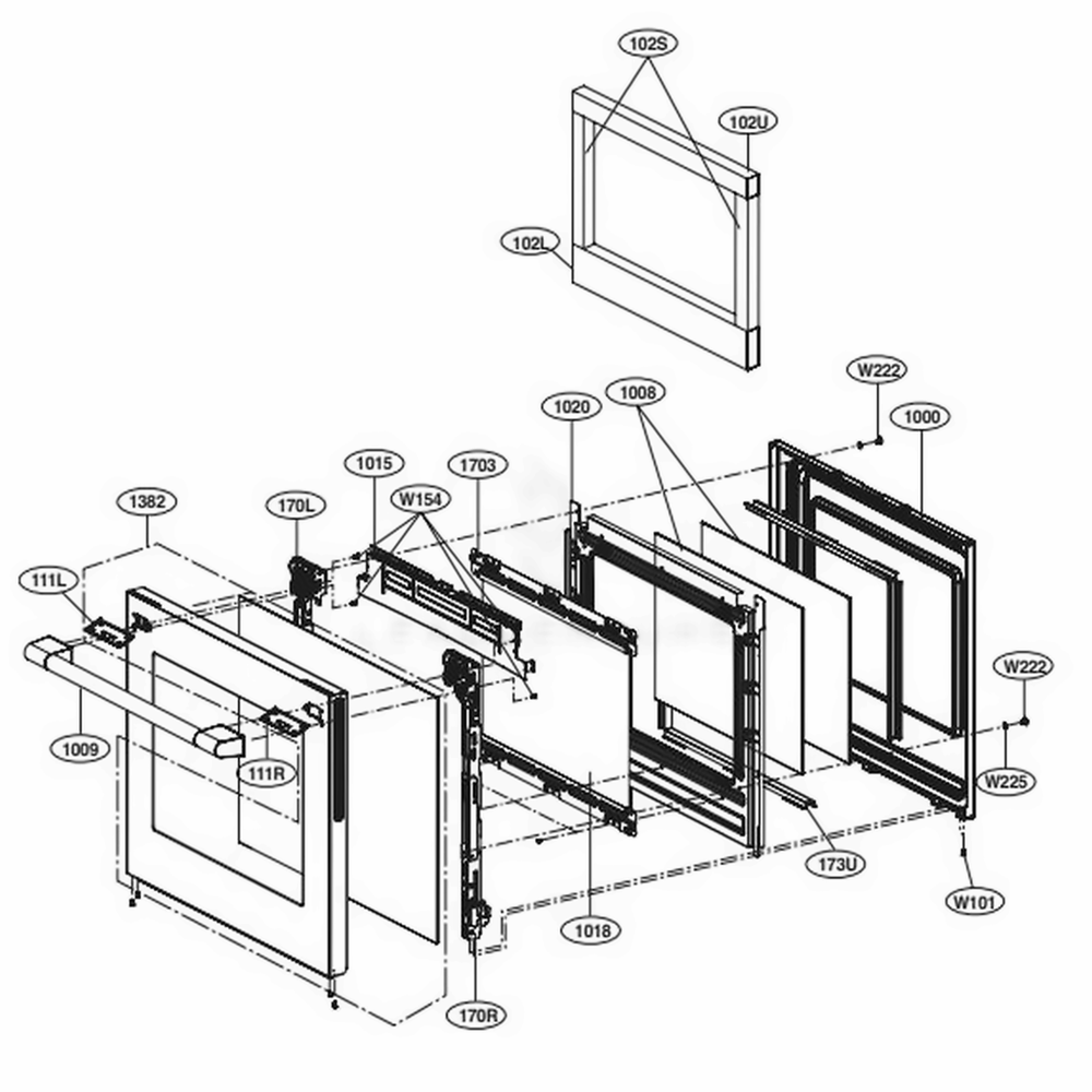 Door Parts Diagram and Parts List for UPSE3024ST AS1LSGN LG Wall Oven