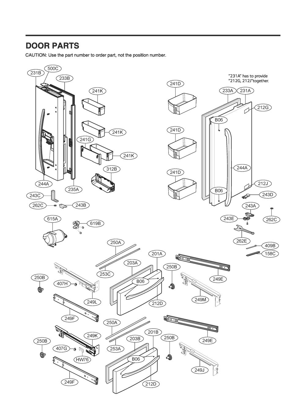 Door Parts Diagram and Parts List for GR-L28ANSYX ASTCNA0 LG Refrigerator