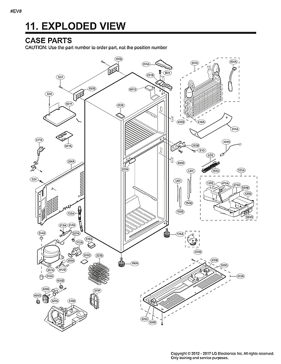 Case Parts Diagram and Parts List for LTCS24223S 07 LG Refrigerator