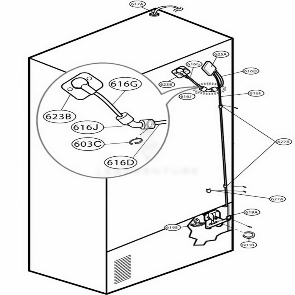 Valve And Water Tube Parts Diagram and Parts List for 79733 ASTCSER LG Refrigerator