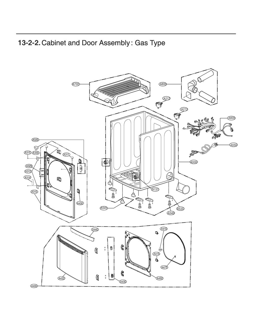 Cabinet And Door Assembly Diagram and Parts List for DLG7151WA ABWEEUS LG Dryer