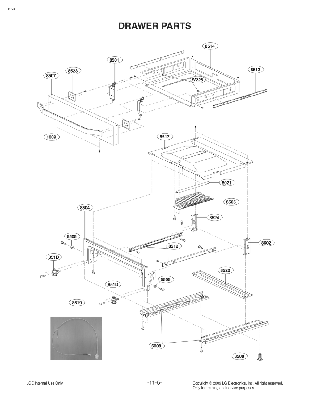 Drawer Parts Diagram and Parts List for FH4767US ABDESTD LG Range