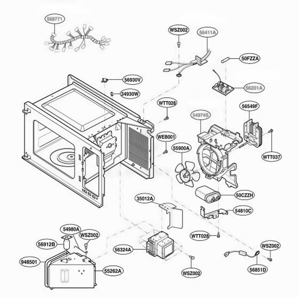 Interior Parts Diagram and Parts List for GT4175SPB CB1EWRP LG Wall Oven