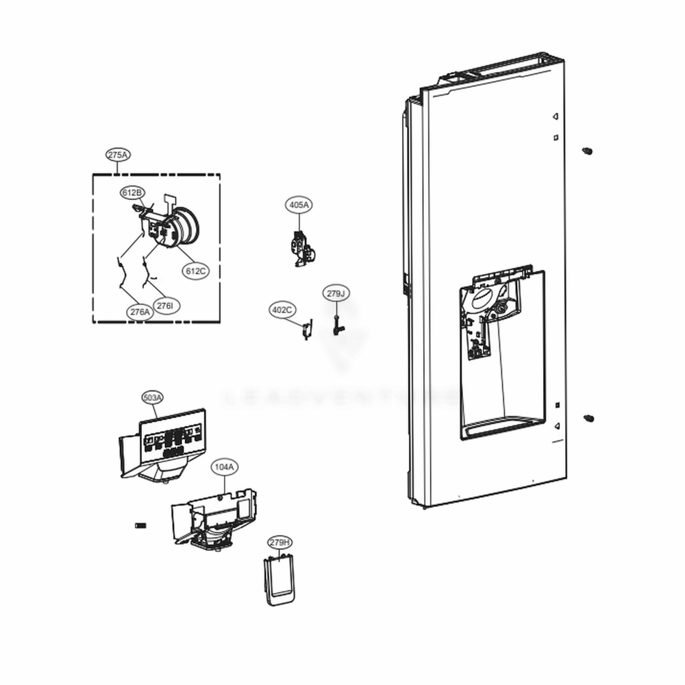 Dispenser Parts Diagram and Parts List for LFXC22526S ASTCNA4 LG Refrigerator